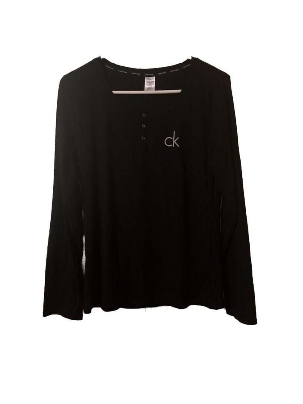 Calvin Klein Sleepwear Black Long Sleeve Henley Pajama Top Size Large